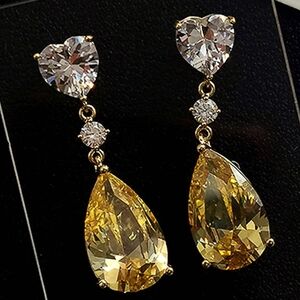 New Gold Plated White and Yellow Cubic Zirconia Drop Fashion Earrings|Minimalist